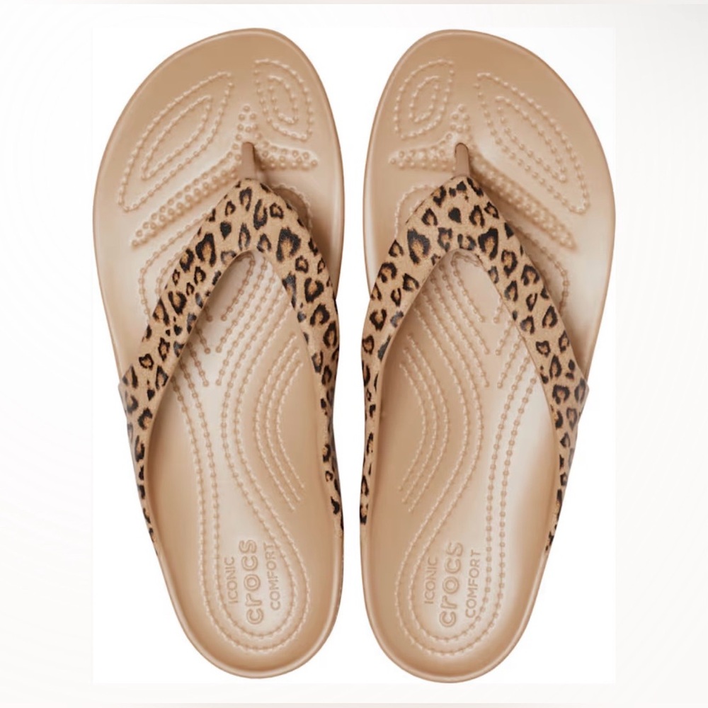 Crocs Women's Kadee II Leopard Flip- Size 8 - Picture 2 of 6